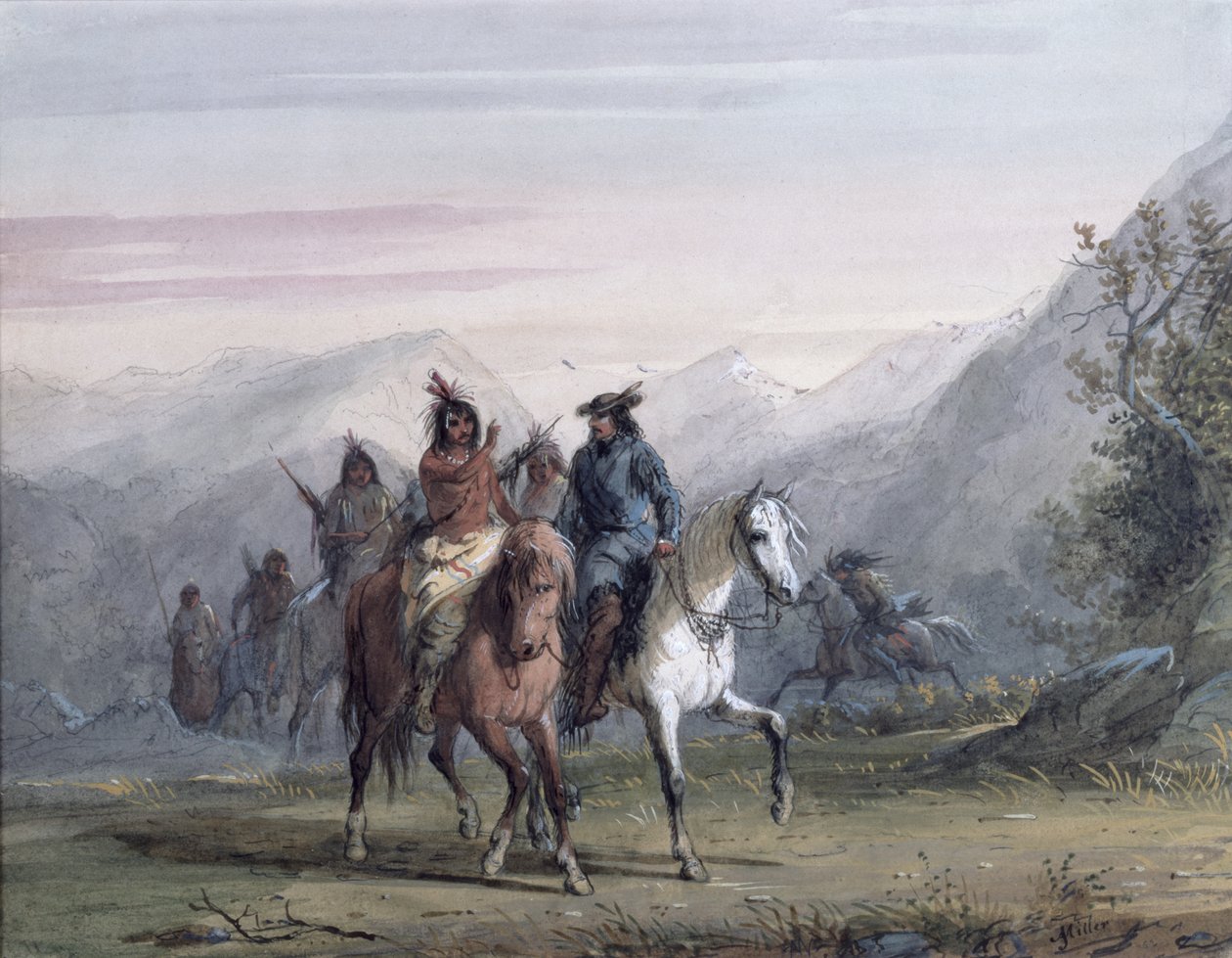 Keskustelu kylttien mukaan, 1837 tekijältä Alfred Jacob Miller