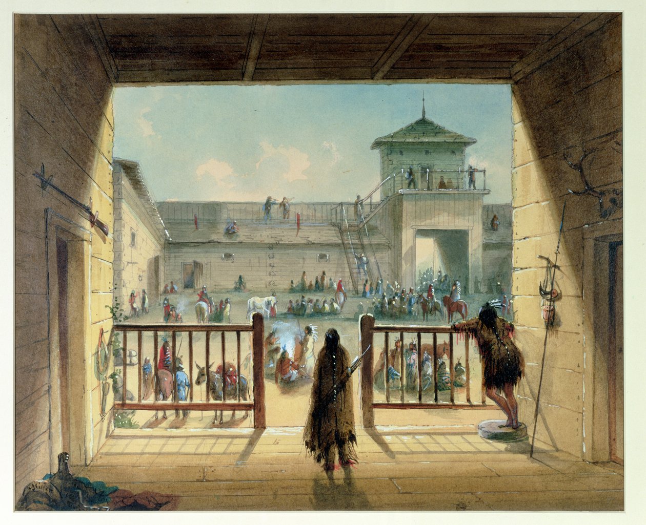 Fort Laramien sisätilat, 1858-60 tekijältä Alfred Jacob Miller