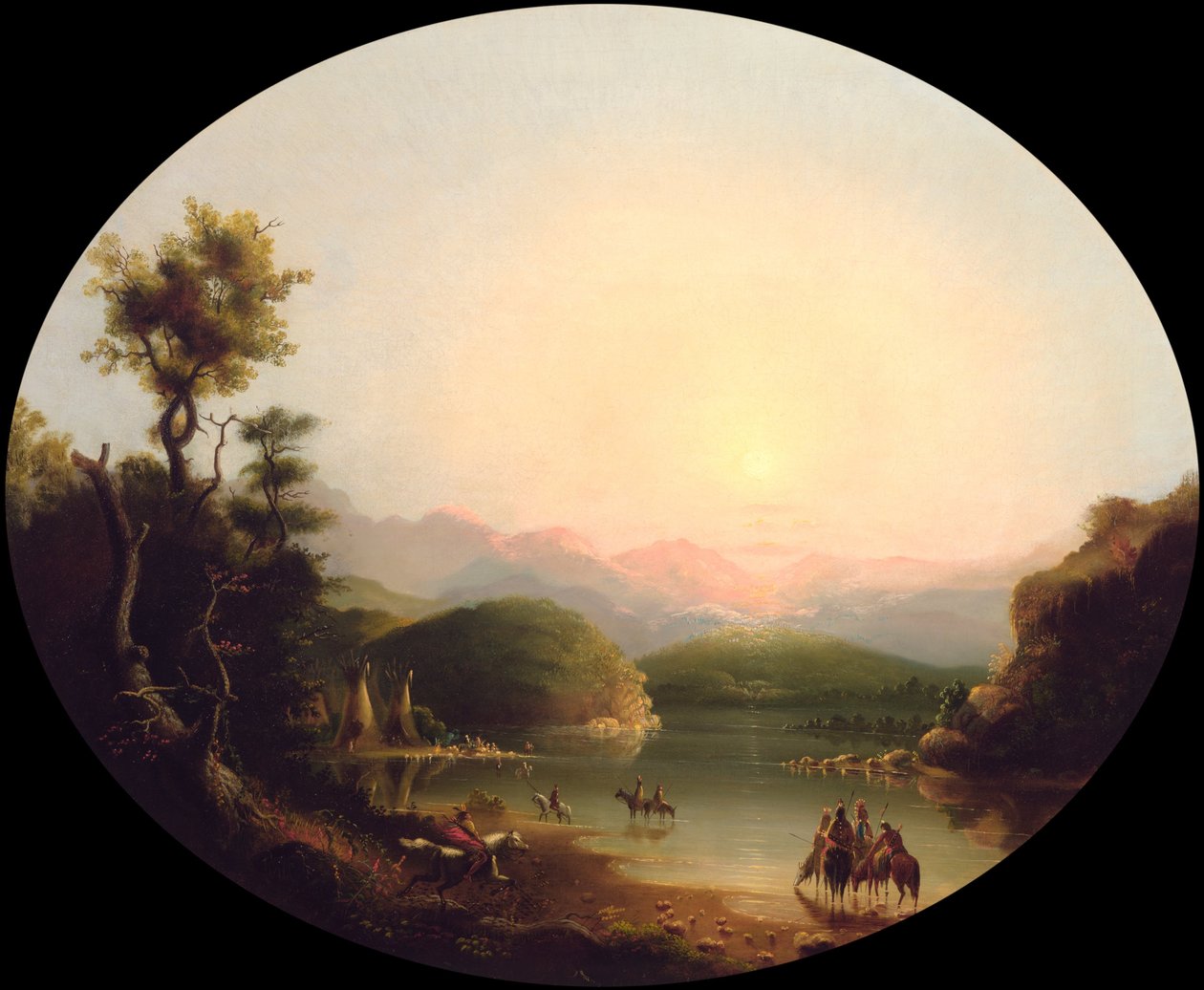 Shoshone -intiaanit vuorijärvellä (Fremont -järvi) tekijältä Alfred Jacob Miller