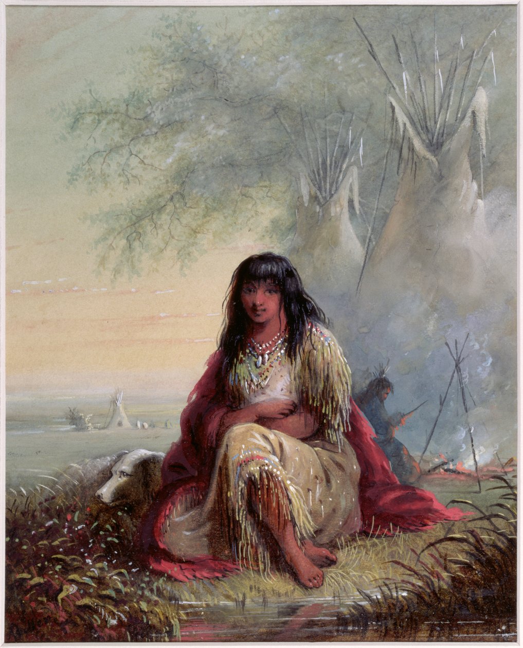 Sioux Indian Girl (wc ja guassi paperilla) tekijältä Alfred Jacob Miller