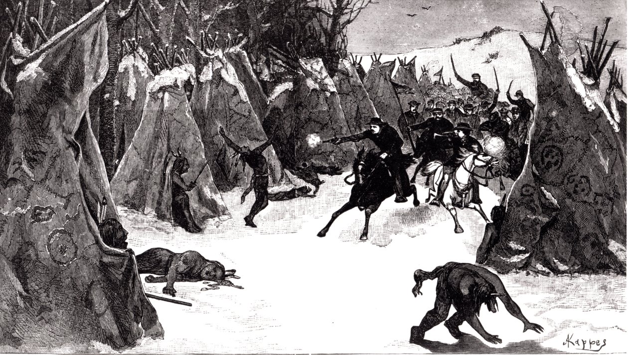 Washitan taistelu, marraskuu 1868, elokuvasta Life on the Plains tekijältä Alfred Kappes
