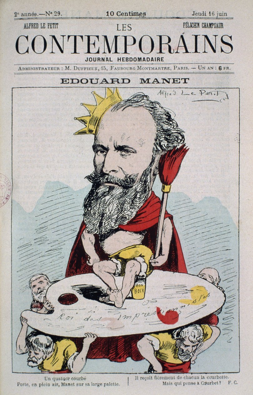 Edouard Manet, impressionistien kuningas, kansikuva Les Contemporainsista, 16. kesäkuuta 1881 tekijältä Alfred Le Petit