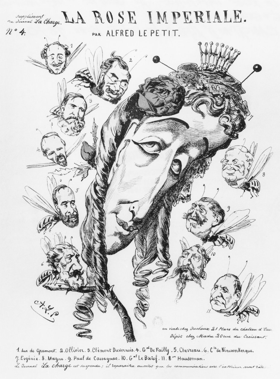 Keisarinna Eugenie, kuvitus teoksesta "La Rose Imperiale", "La Chargen" liite, n. 1870 tekijältä Alfred Le Petit