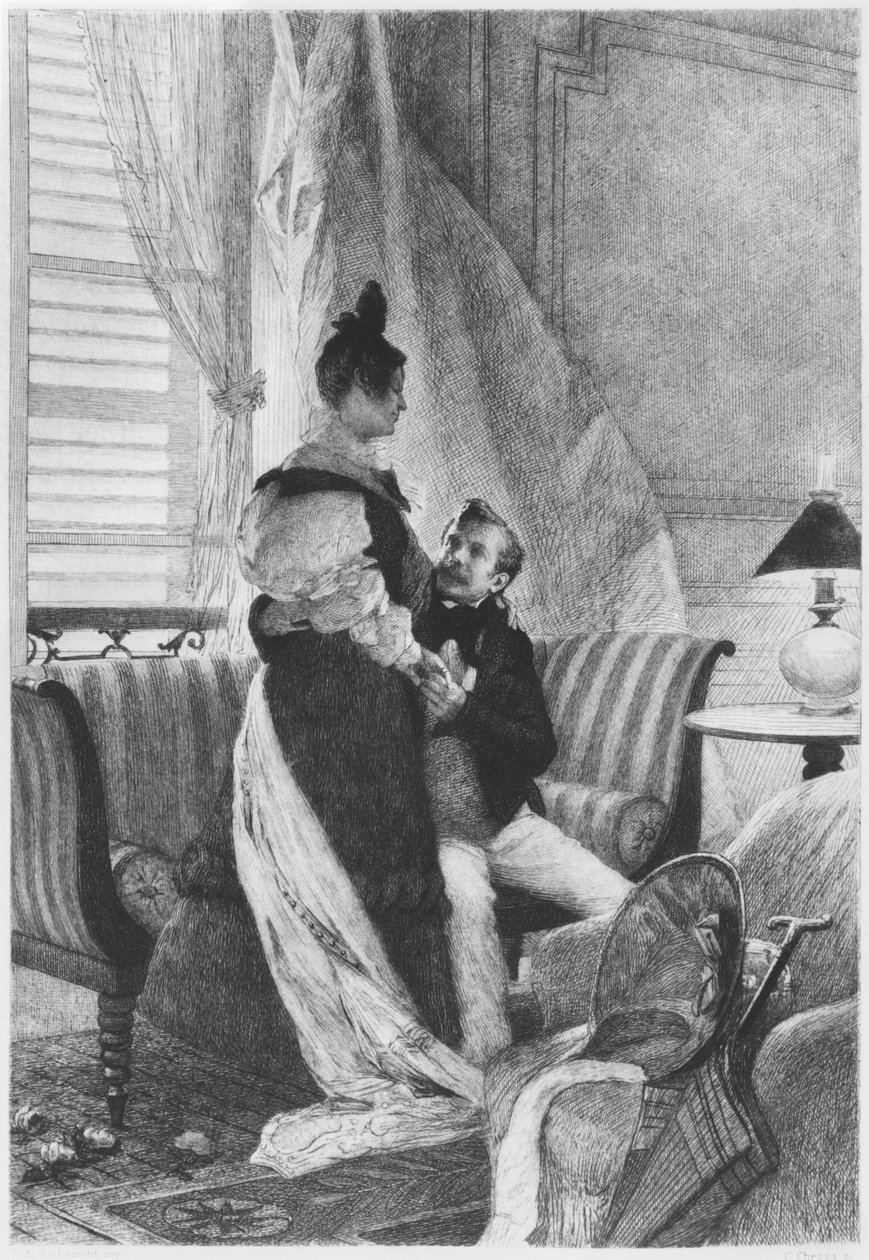 Emma Bovary ja Rodolphe, kuvitus Gustave Flaubertin (1821-80) "Madame Bovarystä" kaivertanut Carlo Chessa (1855-1925) 1905 tekijältä Alfred Paul Marie Richemont