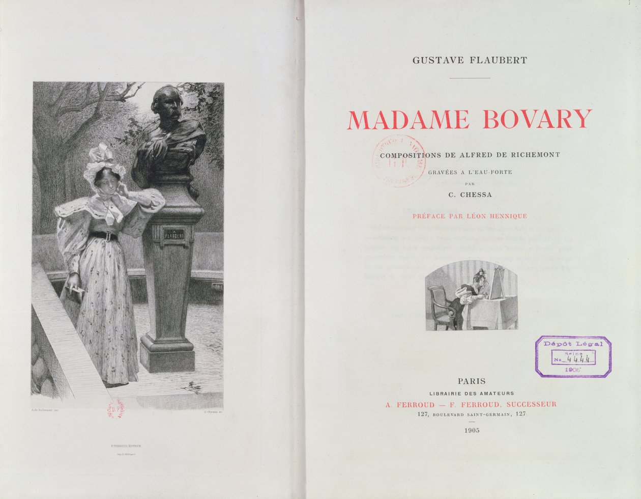Gustave Flaubertin "Madame Bovaryn" etulevy, kaiverrus Carlo Chessa (1855-1925), 1905 tekijältä Alfred Paul Marie Richemont