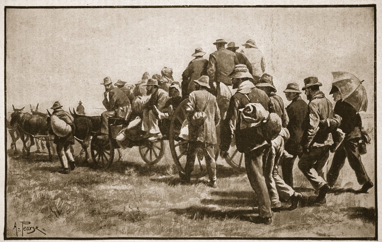 Jotkut Cronjen vangitovereista matkalla Kapille, esimerkki teoksesta "Battles of the Nineteenth Century, Vol. VI: Buurien sota 1899-1900, Archibald Forbes, G.A. Henty ja majuri Arthur G tekijältä Alfred Pearse