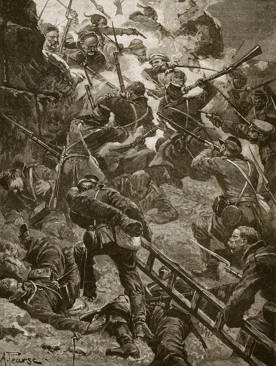 Venäläiset nousivat rohkeasti, kuvitus Archibald Forbesin, G.A. Hentyn ja majuri Arthur Griffithsin teoksesta "Battles of the Nineteenth Century". tekijältä Alfred Pearse