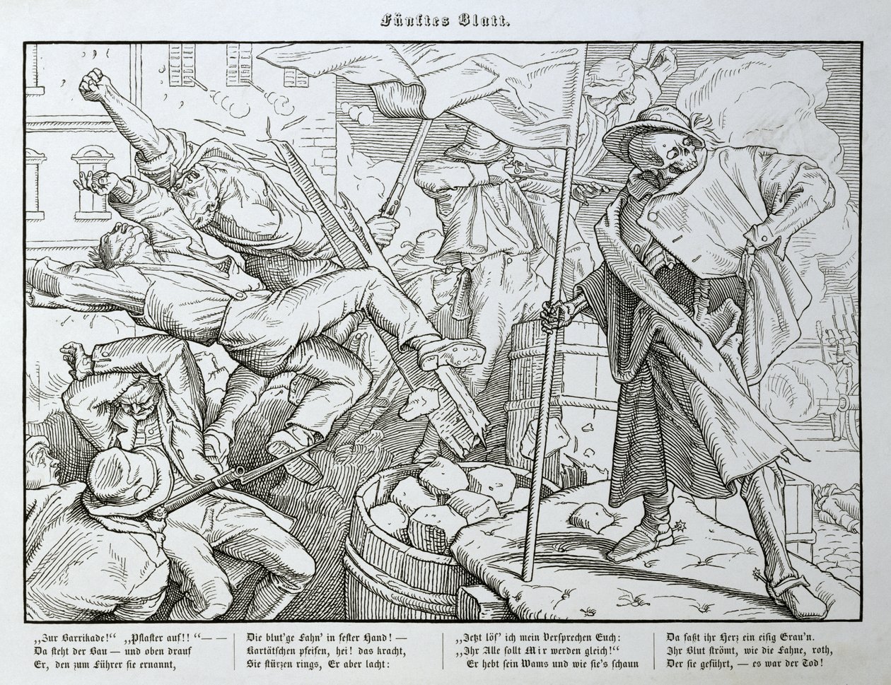 Kuolema barrikadilla, Georg Wigandin Leipzigissä vuonna 1849 julkaisemasta teoksesta Another Dance of Death tekijältä Alfred Rethel