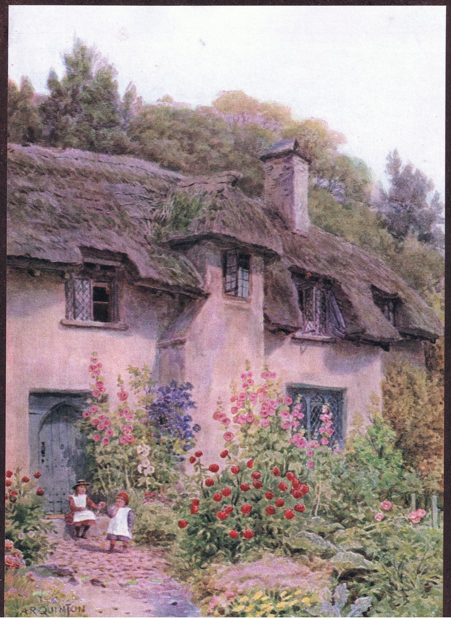 Mökkipuutarha, Selworthy, Somerset, julkaisusta The Cottages and the Village Life of Rural England, Dent & Sons Limited, 1912. tekijältä Alfred Robert Quinton