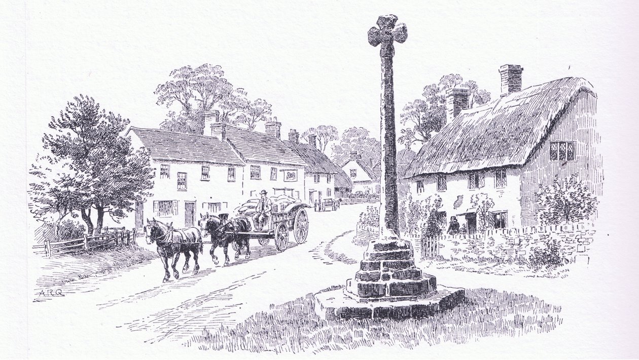 Crowcombe Cross, Somerset, julkaisusta The Cottages and the Village Life of Rural England, Dent & Sons Limited, 1912. tekijältä Alfred Robert Quinton