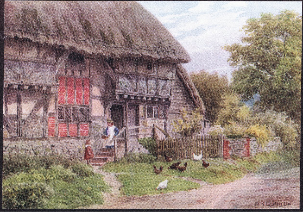 Old Cottage, Bignor, Sussex, Dent & Sons Limitedin julkaisemasta teoksesta The Cottages and the Village Life of Rural England, 1912. tekijältä Alfred Robert Quinton