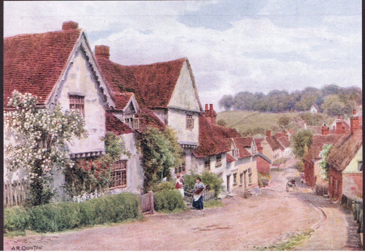 The Village Street, Kersey, Suffolk, julkaisusta The Cottages and the Village Life of Rural England, Dent & Sons Limited, 1912. tekijältä Alfred Robert Quinton