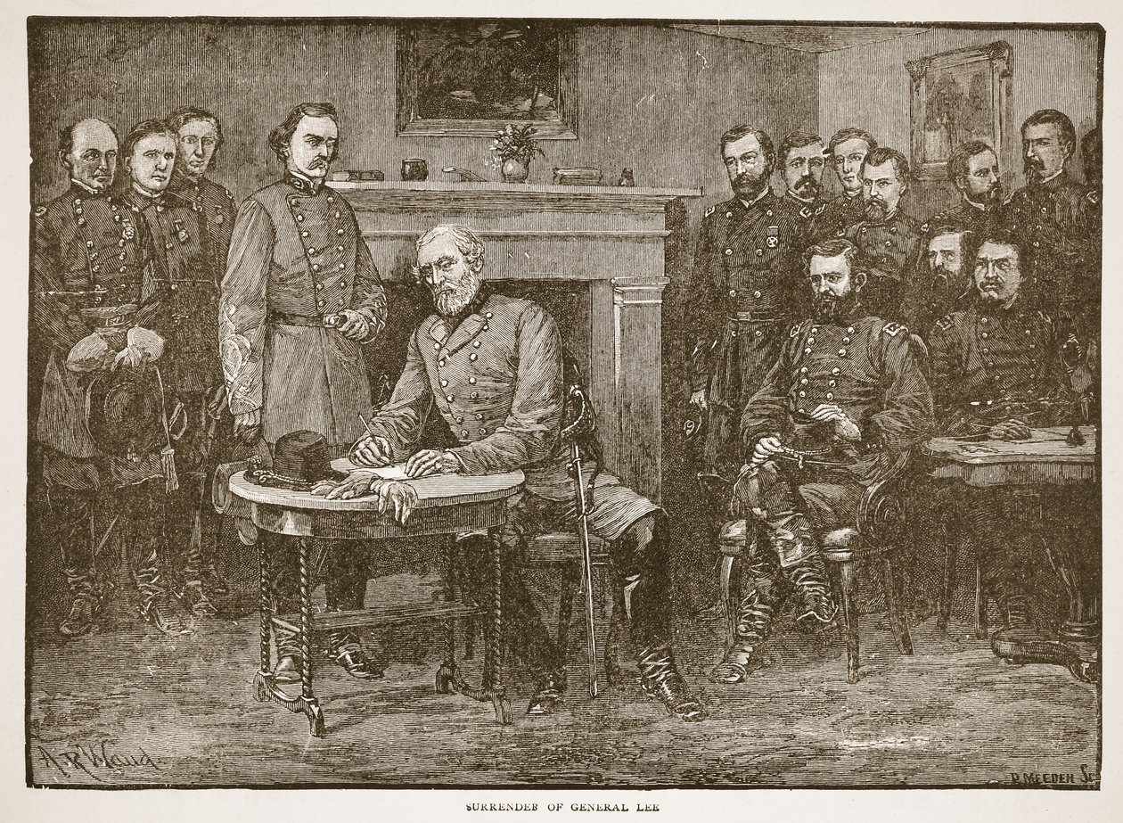 Kenraali Leen antautuminen kirjapubista. 1896 tekijältä Alfred Rudolph Waud