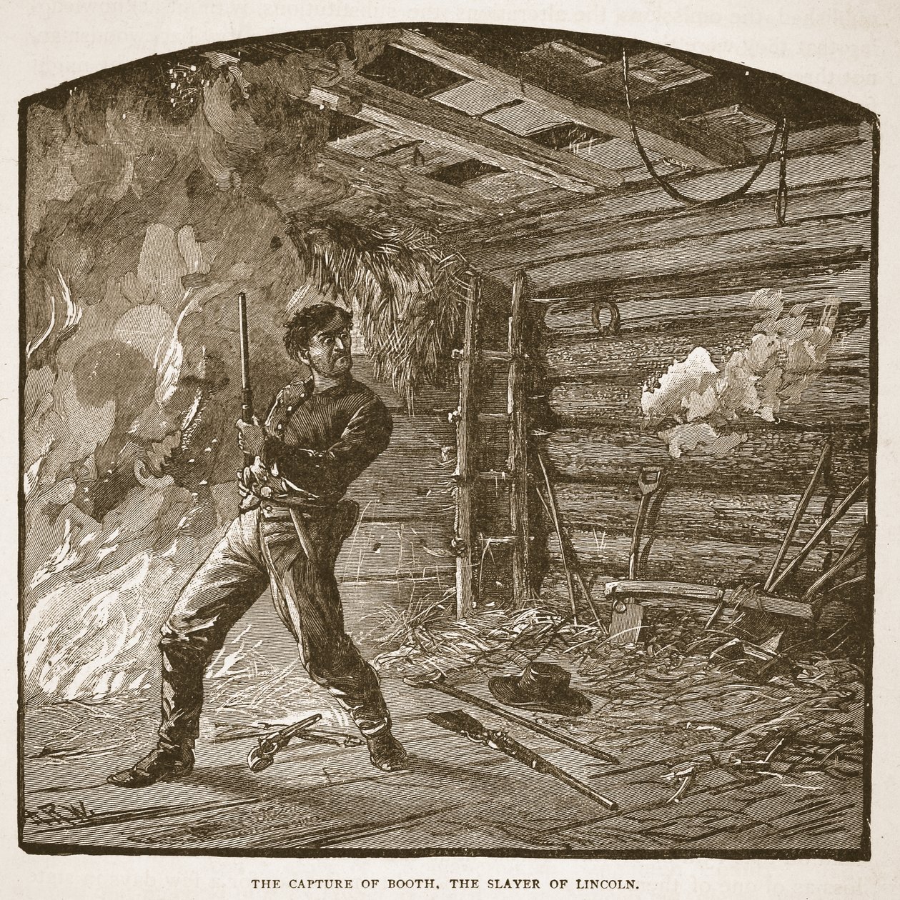 Boothin vangitseminen, Lincolnin tappaja, kirjapubista. 1896 tekijältä Alfred Rudolph Waud