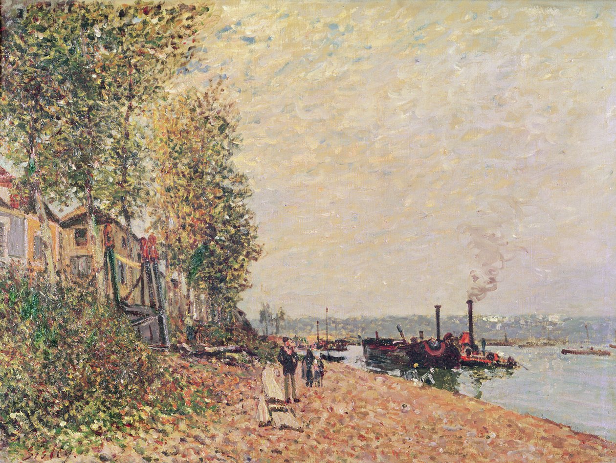 Höyryveneet Loingilla Saint-Mammesissa, 1877 tekijältä Alfred Sisley