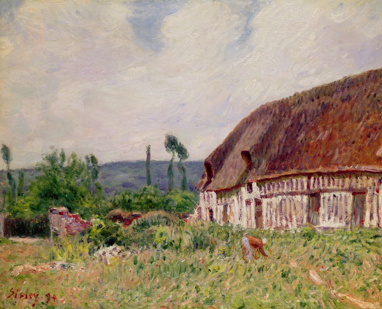 Olkikattoinen mökki Normandiassa, 1894 tekijältä Alfred Sisley