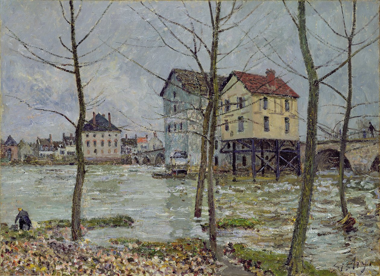 Moret-sur-Loingin myllyt, talvi 1890. tekijältä Alfred Sisley