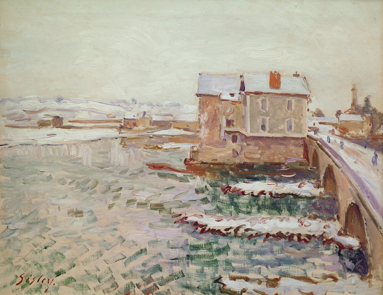 Moretin silta talvella 1889, vuoden 1889 jälkeen. tekijältä Alfred Sisley