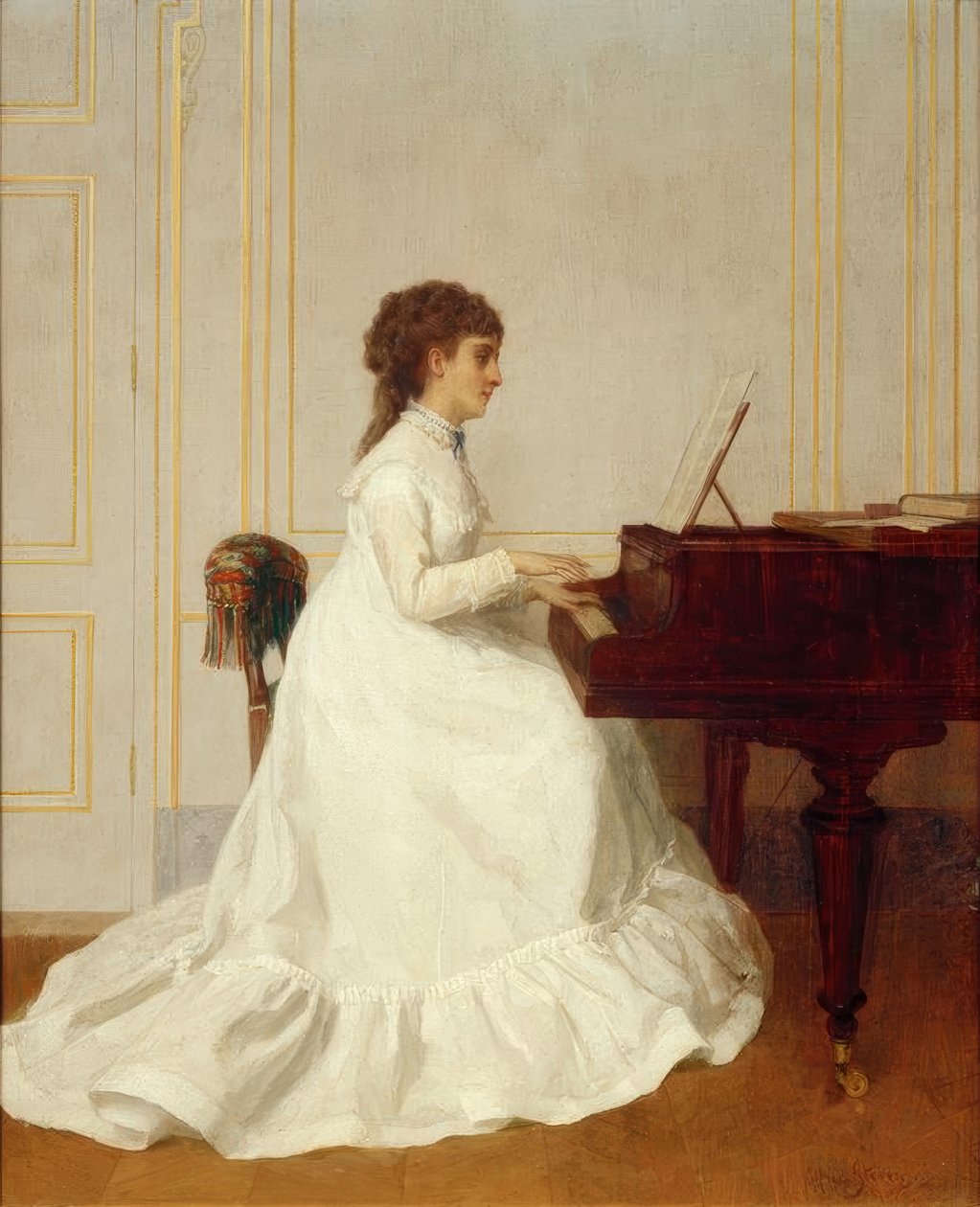 E.Gonzalès am Flügel / Gemälde von Alfred Stevens tekijältä Alfred Emile Stevens