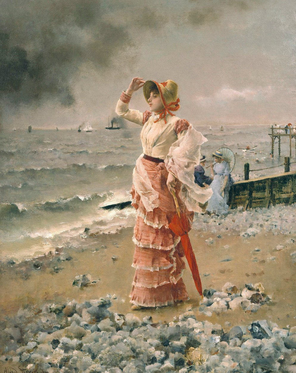 Naisten Elegante Voyant Filer Un Vapeur tekijältä Alfred Emile Stevens