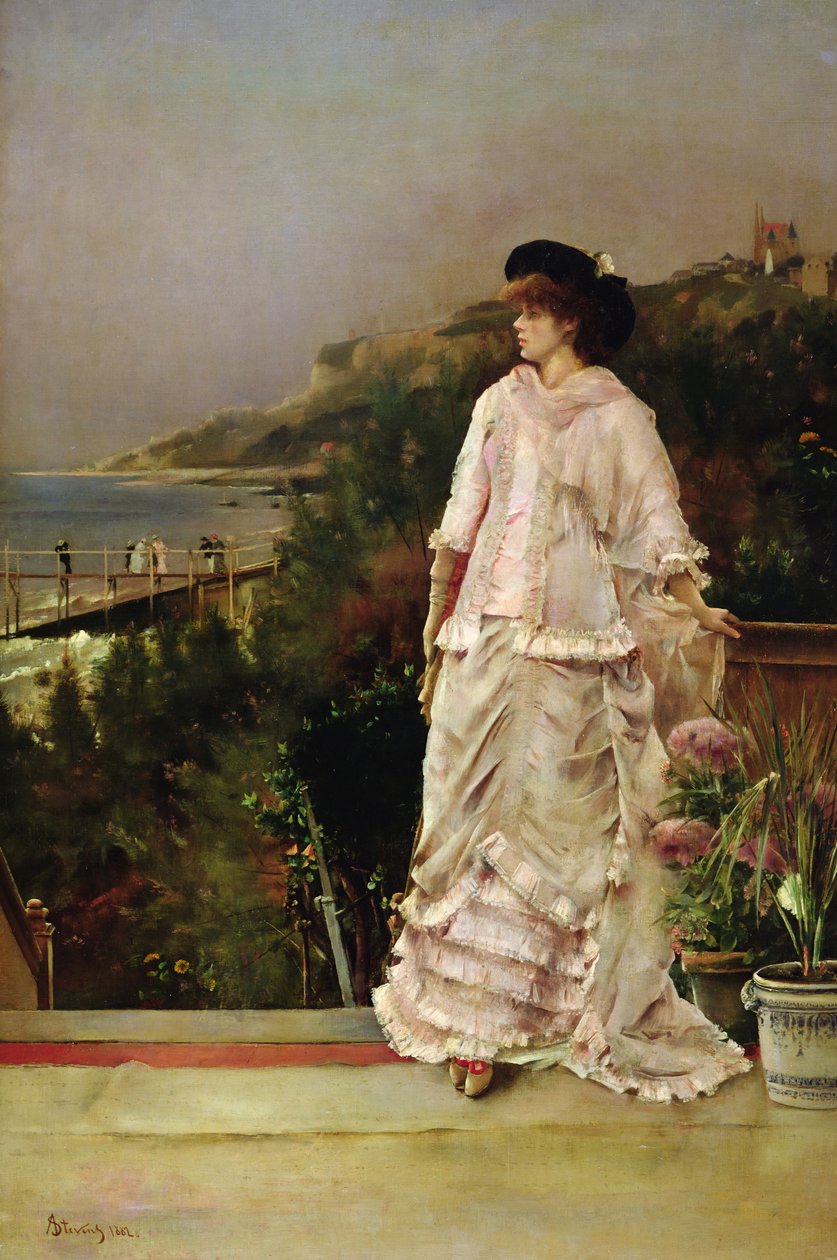 Nainen terassilla, 1882 tekijältä Alfred Emile Stevens