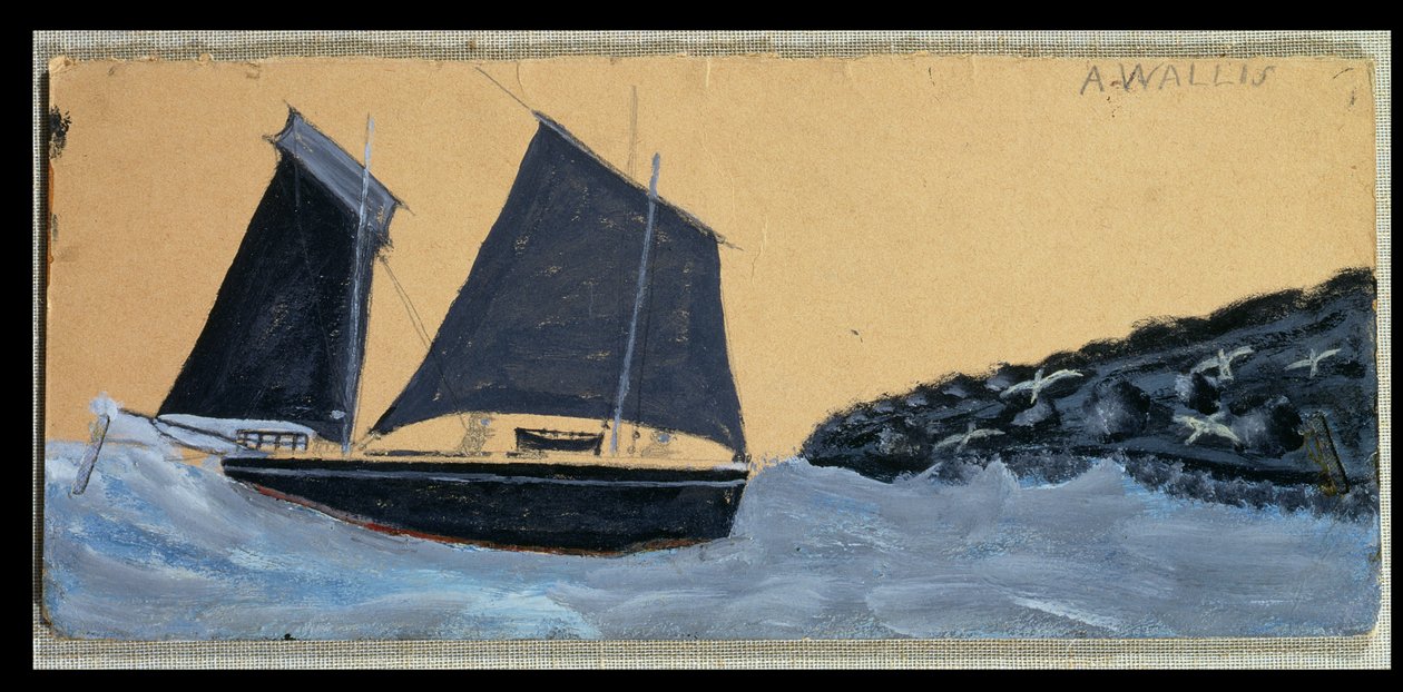 Purjehdus St. Ivesistä (öljy kortille laitettuna alukseen) tekijältä Alfred Wallis