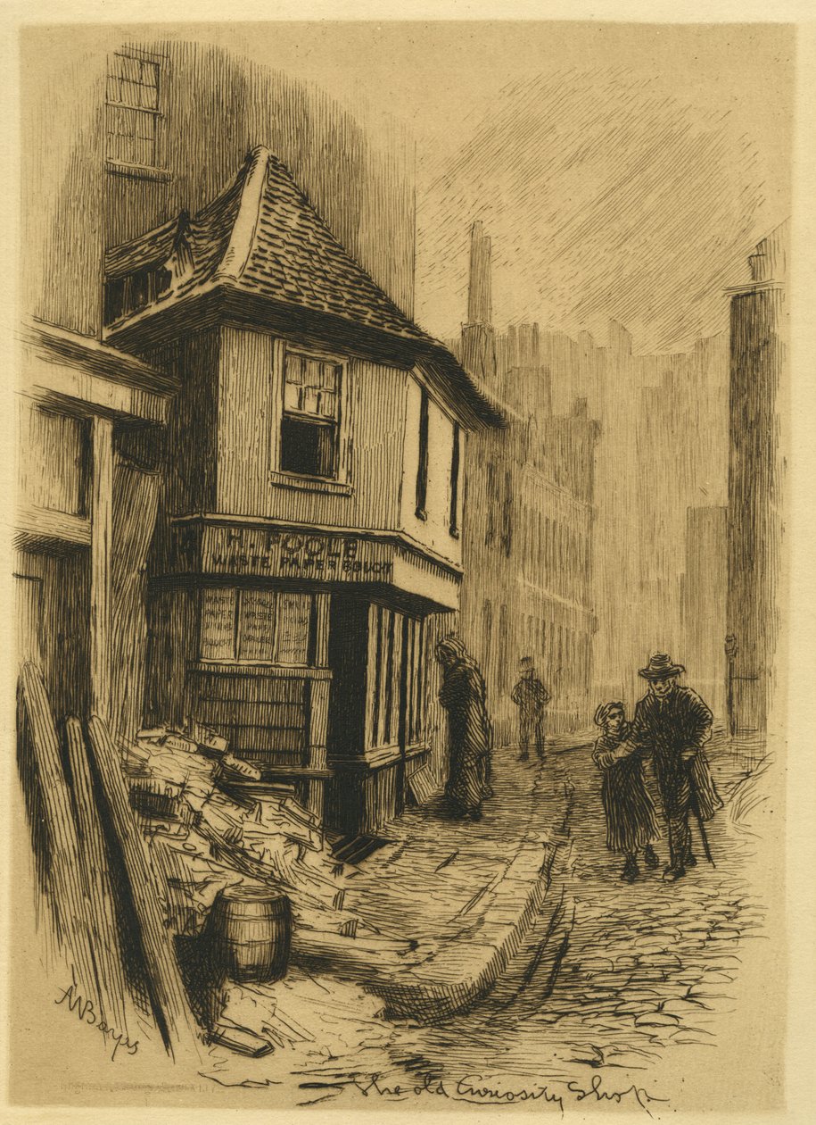The Old Curiosity Shop, julkaisusta English Etchings, voi. V, pl. 5, 1885 tekijältä Alfred Walter Bayes