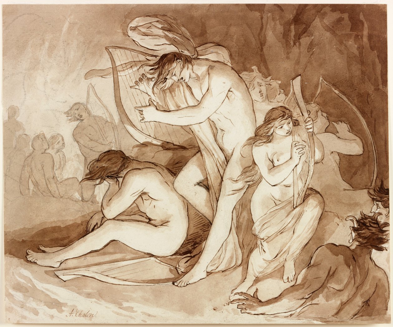Kuvitus "Paradise Lost" (muste paperille) tekijältä Alfred Edward Chalon