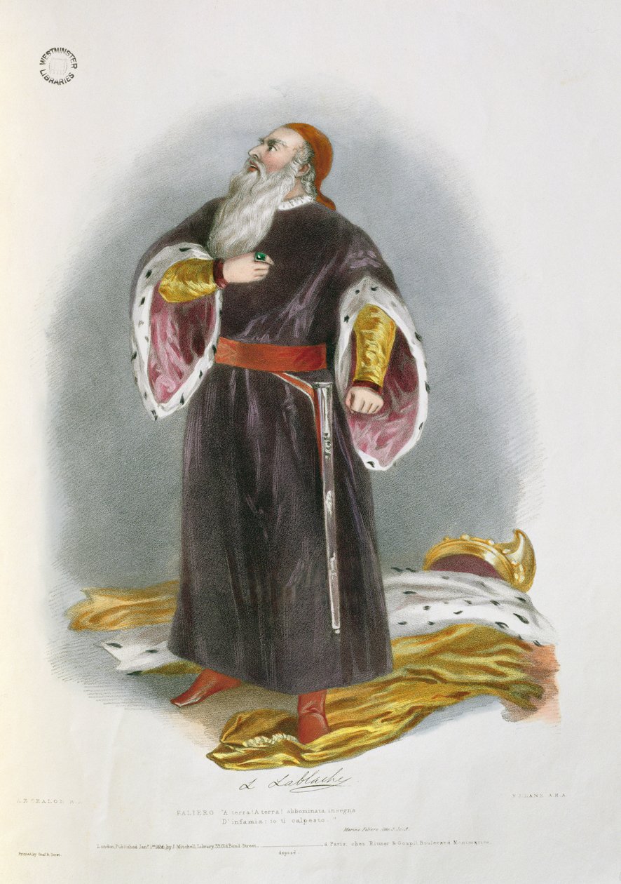 Luigi Lablache (1794-1858) Falierona Marino Falierossa, "Muistoja italialaisesta oopperasta", kaiverrus Richard James Lane (1800-72) 1836 tekijältä Alfred Edward Chalon