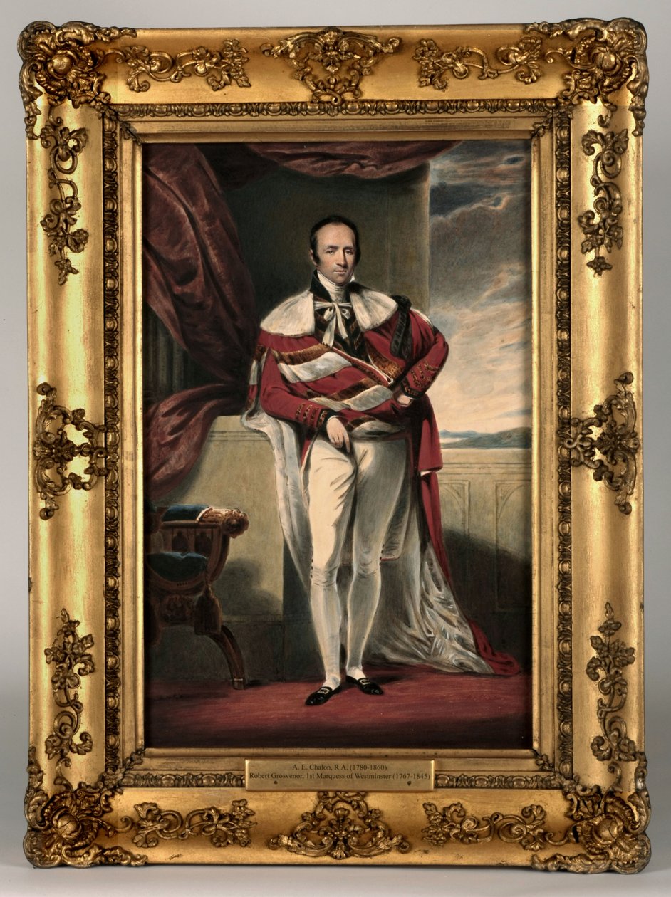 Muotokuva Robert Grosvenorista, 2. Earl Grosvenor, n. 1820 (wc ja kehonväri paperilla) (katso pari numerosta 328881) tekijältä Alfred Edward Chalon
