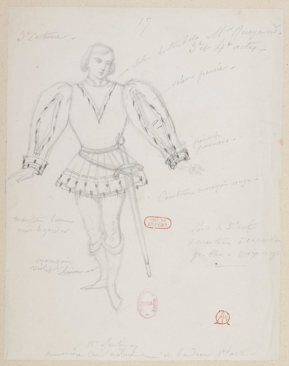 Halévy - La magicienne - Alfred Albertin pukumallit - 17 (Réné), M. Gueymard, 3. puku, 3. ja 4. näytökset tekijältä Alfred Albert