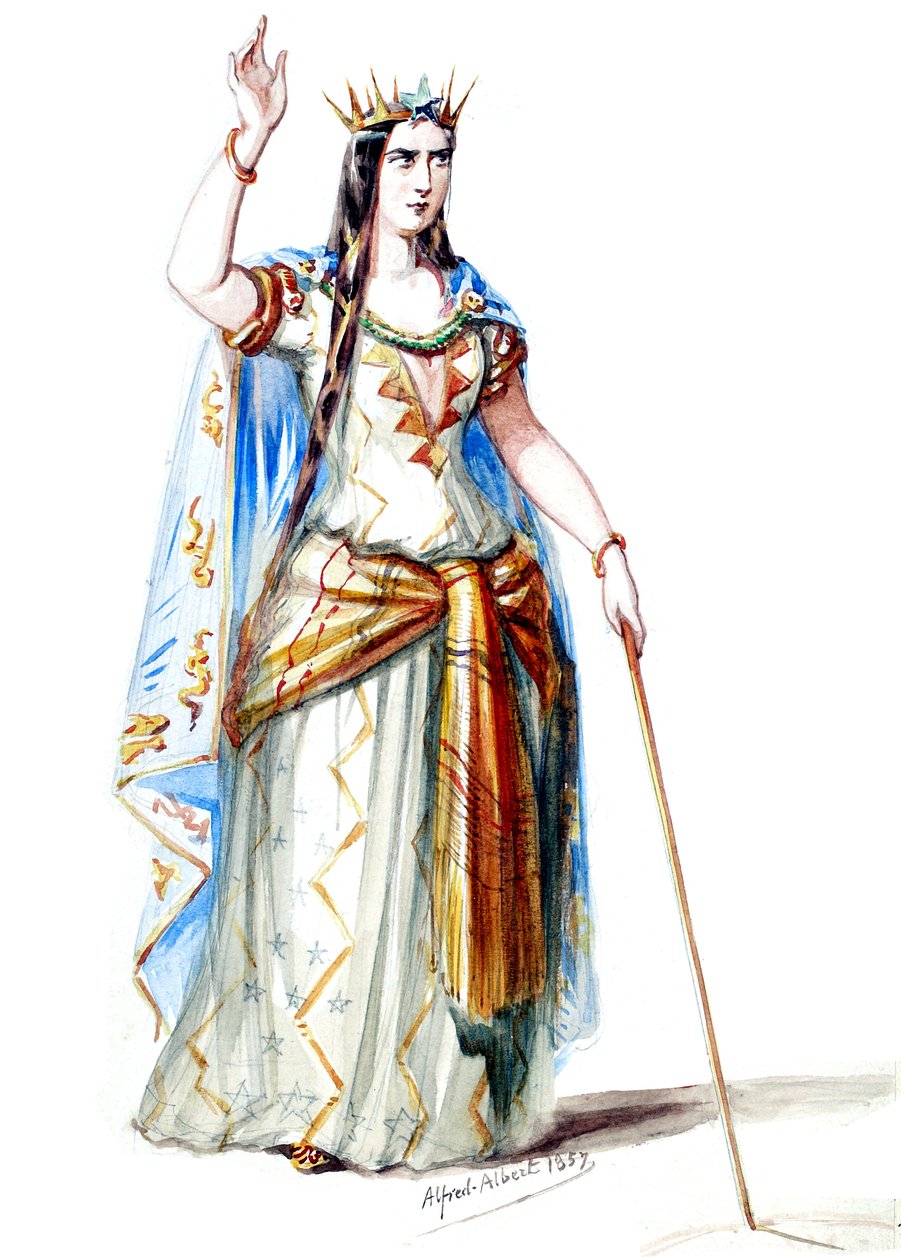 Halévy - La magicienne - Alfred Albertin pukumallit - 19. Mélusine, Lusignanin kreivitär, 1. puku (retusoitu) tekijältä Alfred Albert