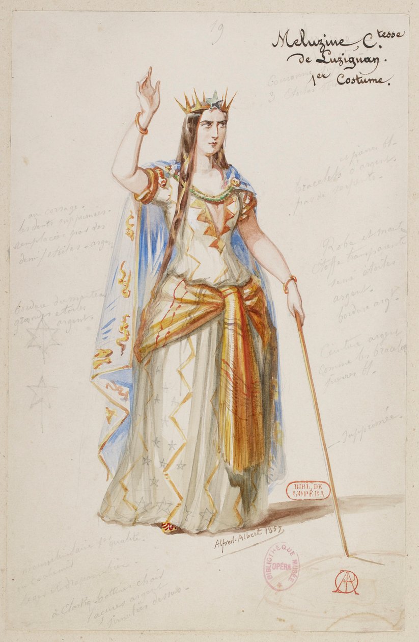 Halévy - La magicienne - Alfred Albertin pukumallit - 19. Mélusine, Lusignanin kreivitär, 1. puku tekijältä Alfred Albert