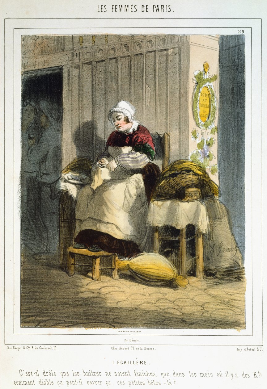 Osterimyyjä, Pariisin naiset, 1841-42 tekijältä Alfred Andre Geniole