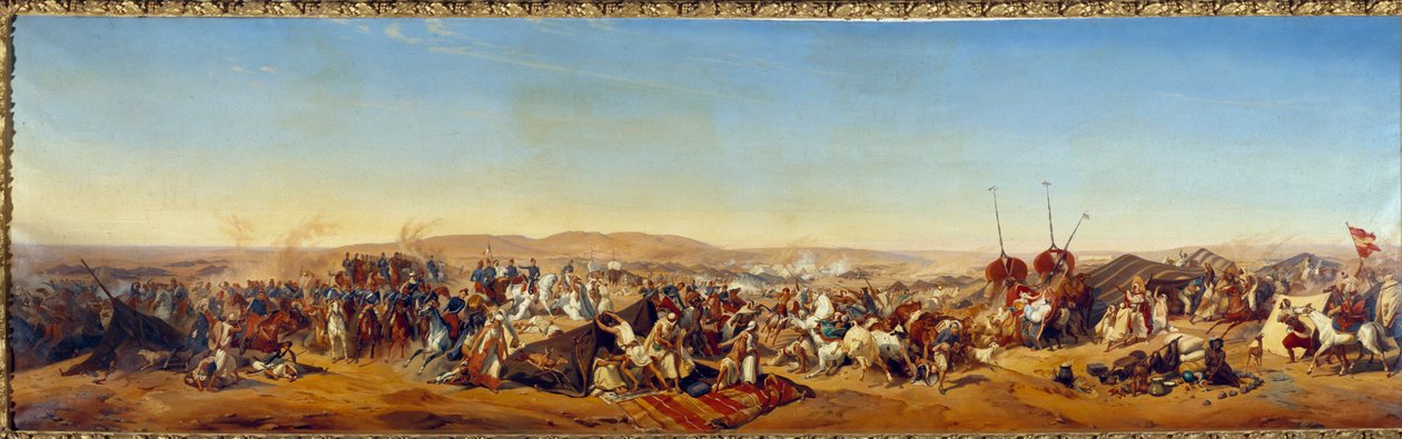 Algerian valloitus (1830-1847): Aumalen herttua Taguinissa vangitsee Abd el Kaderin (Abd-el-Kader tai Ibn Muhyi al-Din al-Hasani) (1807-1883) Smalan (Smalan) tekijältä Alfred Charles Ferdinand Decaen