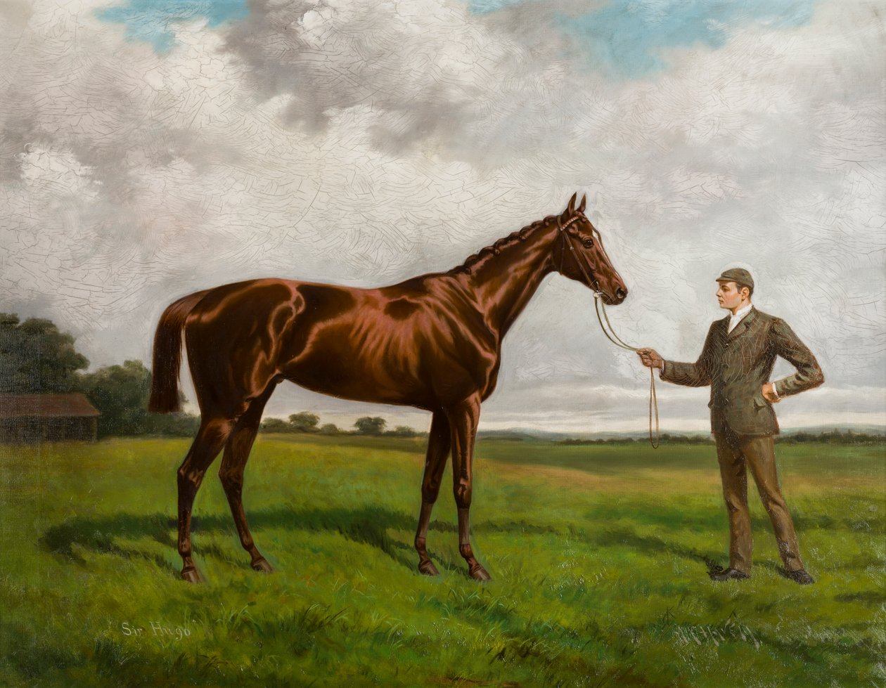 Sir Hugo, vuoden 1892 derbyn voittaja, n. 1875-1928 (öljy kankaalle) tekijältä Alfred Charles Havell