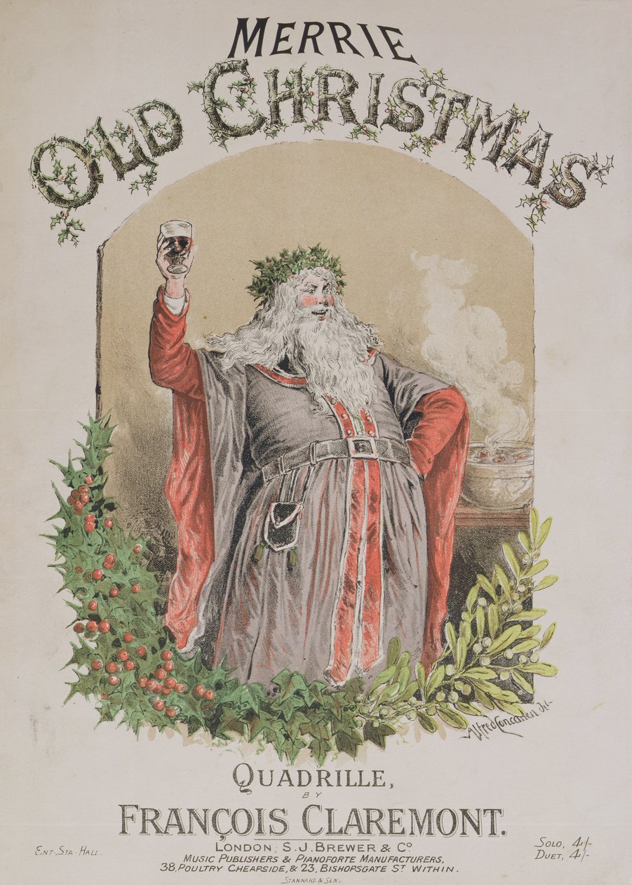 Francois Claremontin quadrillen "Merrie Old Christmas" -musiikkikappaleen etukansi tekijältä Alfred Concanen