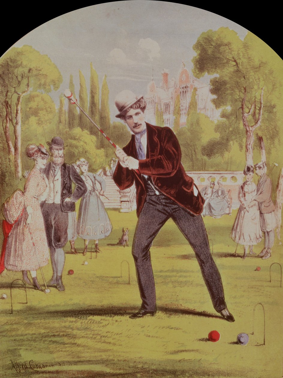 Nuotin kansi vuodelle Croquet: Lawreen ja Davis, 1870, värilitro. tekijältä Alfred Concanen