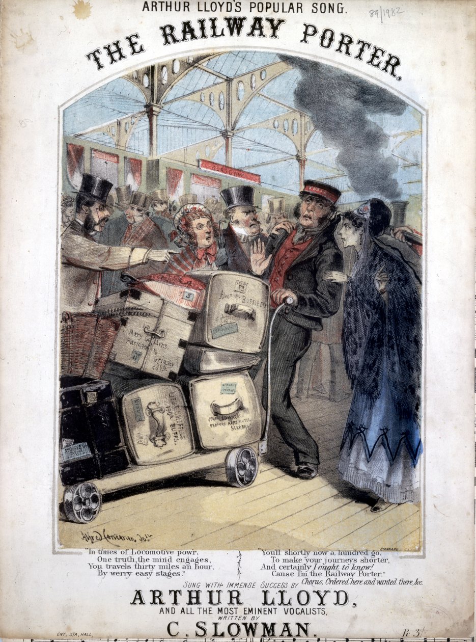 The Railway Porter, cover-kappale C. Plowmanin suositun viktoriaanisen kappaleen nuotteista, 1870 tekijältä Alfred Concanen