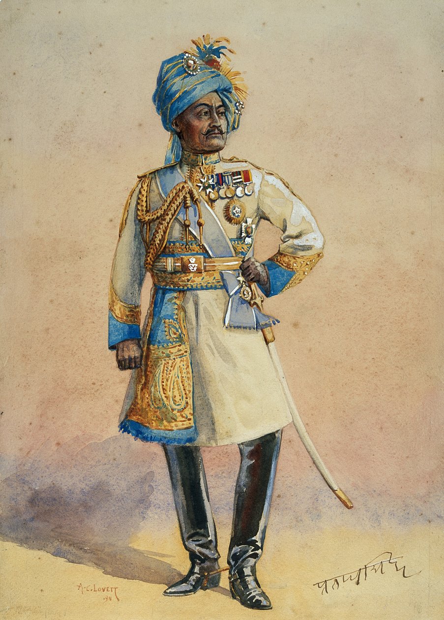 Kenraalimajuri H.H. Maharaja Sir Pratap Singh Bahadur, kuvitus "Intian armeijat" majuri G.F. MacMunn, julkaistu vuonna 1911 tekijältä Alfred Crowdy Lovett