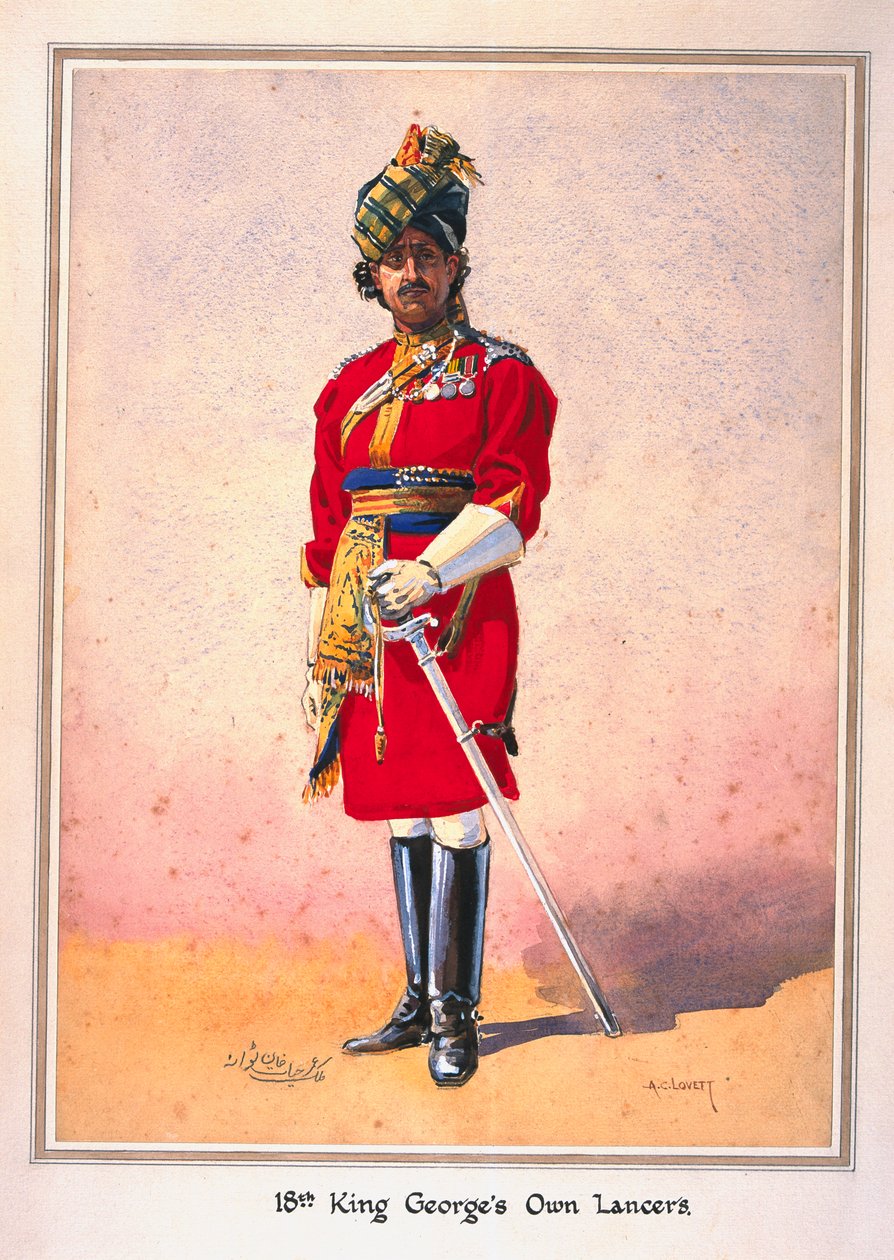 Kunnaluutnantti Hon Malik Umar Hayat Khan, CIE, Tiwana of Ahahpur (Punjabi Musalman) kuvitus "Intian armeijat" majuri G.F. MacMunn, julkaistu 1911, 1910 tekijältä Alfred Crowdy Lovett