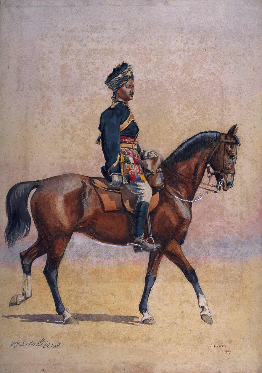 12. ratsuväen sotilas, Jemadar, Dogra, kuvitus majuri G.F.:lle "Armies of India" MacMunn, julkaistu 1911, 1909 tekijältä Alfred Crowdy Lovett