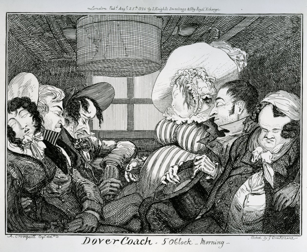 Dover Coach, kello 5 aamulla, kaivertanut George Cruikshank, 1826 tekijältä Alfred Crowquill