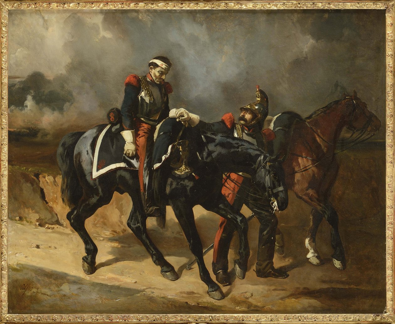 Le cuirassier haavat - Haavoittunut Cuirassier, kirjoittanut De Dreux, Alfred (1810-1860). öljy kankaalle tekijältä Alfred Dedreux