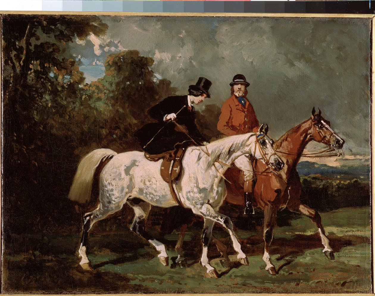 ""Ratsastus"" (Ride) Nainen ratsastaa sivusatulassa. Alfred de Dreux