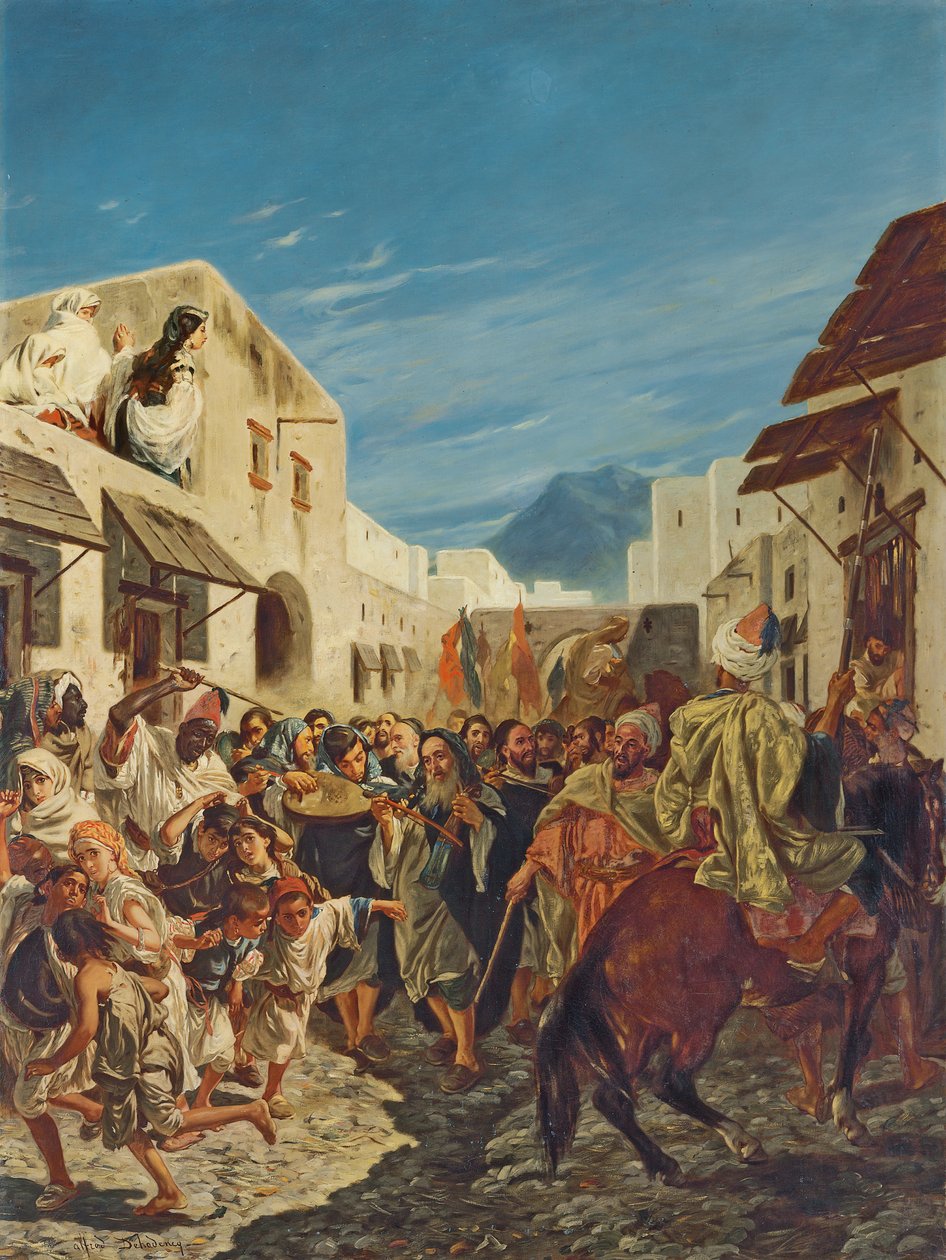 Juutalaiset muusikot Tetuanin kaduilla, n. 1858 tekijältä Alfred Dehodencq