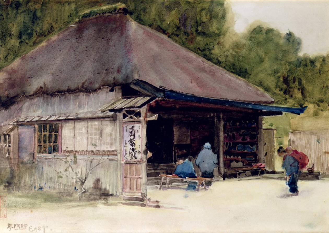 Teetalo Hakonen kylässä, n. 1889 (wc ja kynä paperille) tekijältä Alfred East