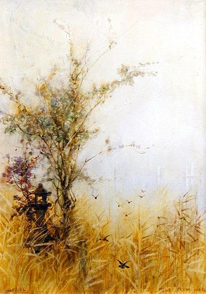 Fuji-san, Early Morning, n. 1889 (akvarelli paperille) tekijältä Alfred East