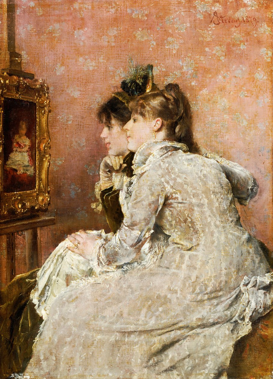 Ihailemassa muotokuvaa, 1879 tekijältä Alfred Emile Stevens