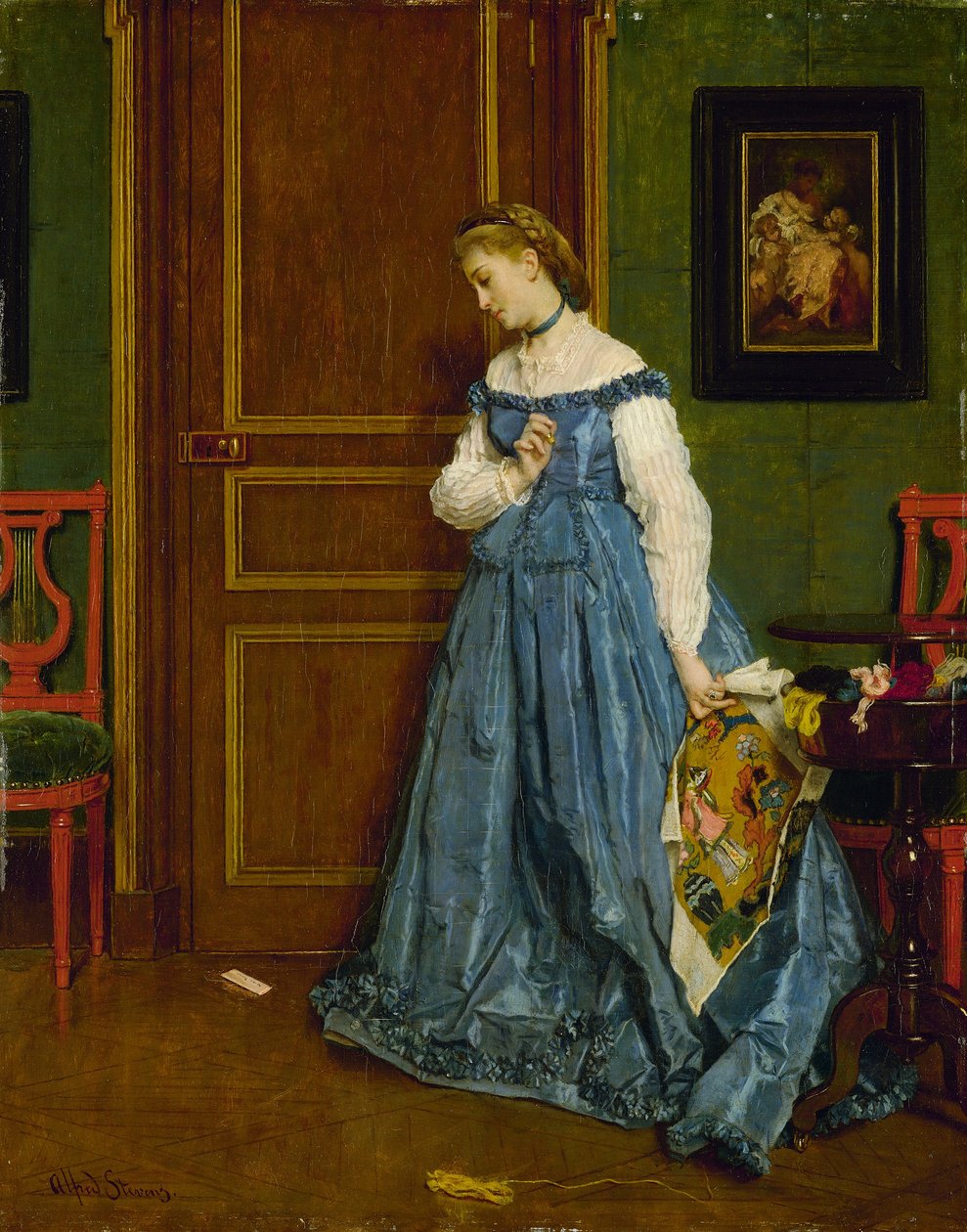 Epäröinti, mahdollisesti Madame Monteaux, n. 1867 tekijältä Alfred Emile Stevens